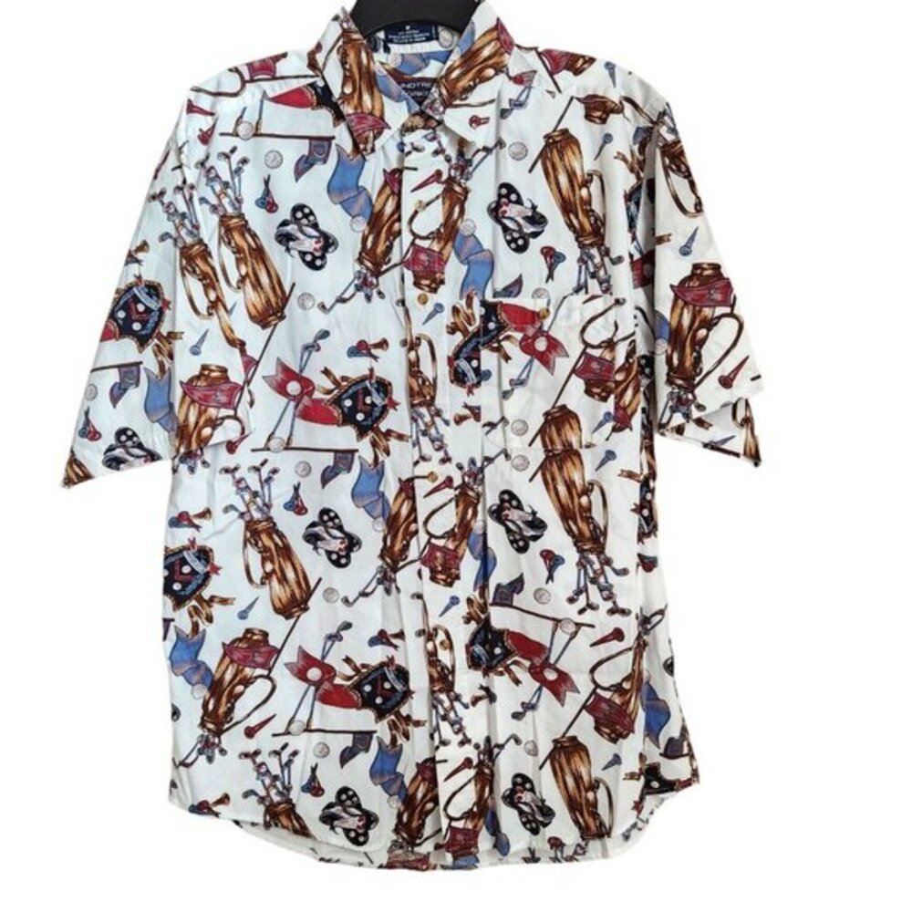 Roundtree & Yorke Golf Club Allover Print  Mens‎ M Short Sleeve Button Shirt